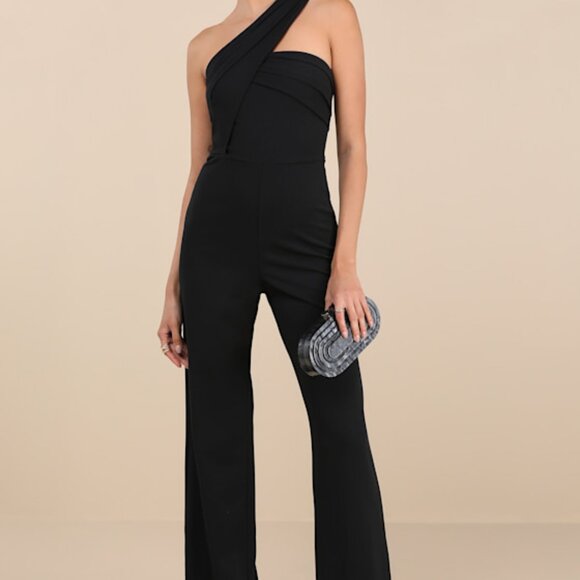 Lulus Devoted To Fun Black One-shoulder Sleeveless Jumpsuit - Size M - Picture 1 of 1